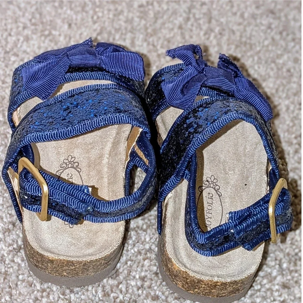 Joyfolie Girls Navy Blue Sparkle Bow Sandals Toddler Kids Size 4